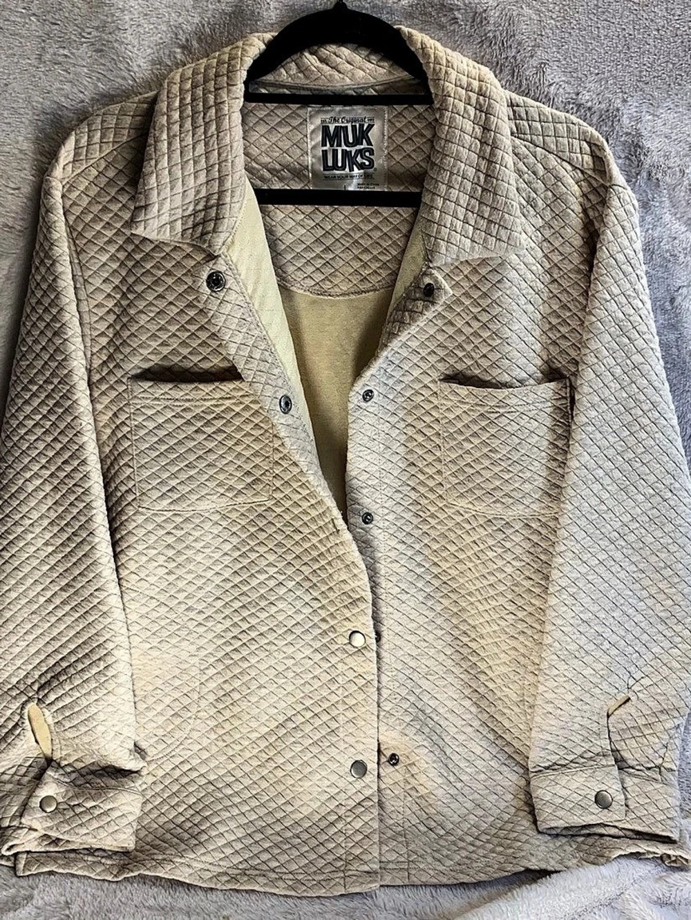 MUK LUKS Cream Diamond Quilted Snap Front Shacket Jacket Large